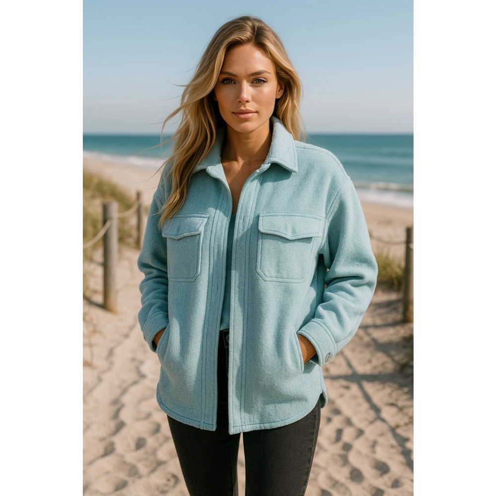 Oli & Hali Distressed Fleece Shacket L Soft Girl Coastal Lumberjane Quiet Luxury